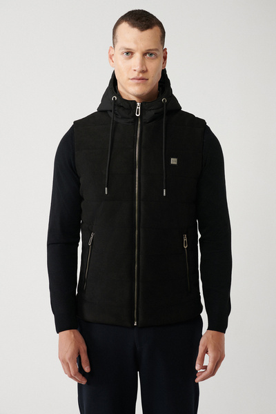 Avva Erkek Siyah Kapüşonlu Elyaflı Yelek A32Y6511