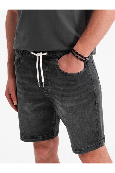 OMBRE Herren Shorts mit elastischem Bund und Wascheffekt - schwarz V4 OM-SRDS-0192 XXL