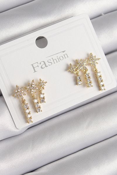 Skygo Brass Gold Color Zircon Stone 3-Piece Dangle Star Model Women's Earrings - Tj-Bkp9758