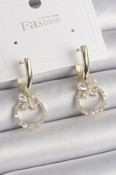 Skygo Brass Gold Color Zircon Stone Butterfly Figure Dangle Model Women's Earrings - Tj-Bkp9840