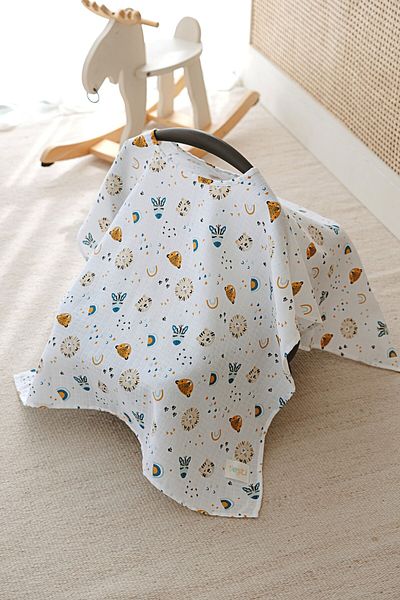 ESTİ Baby Multi-Purpose Muslin Breastfeeding Bib / Stroller Cover / Baby Stroller Cover 100% Cotton 85X130 cm