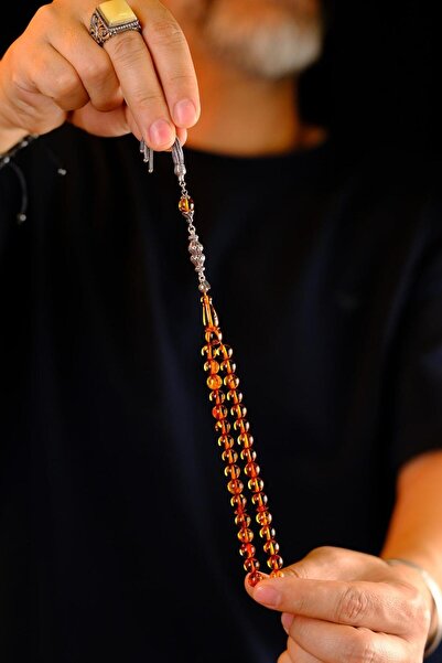 dergah tesbih Wrist Length Lithuania Drop Amber Silver Design Rosary (Amber), (مسبحة قطرة كهريبار)