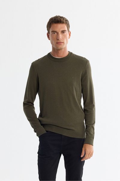 Avva Men's Khaki Crew Neck Viscose Knitwear Sweater B 005021