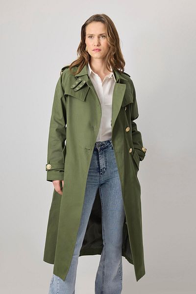 Touché Privé Belted Gold Buttoned Double Breasted Trench Coat