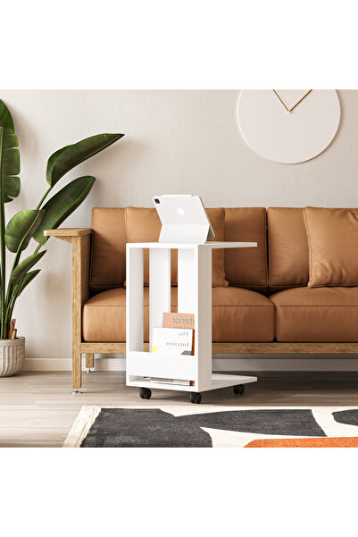 Mourah Home طاولة جانبية حديثة متعددة الأغراض من إيدي، باللون الأبيض