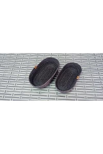 Life For You Ψάθινο 2τμχ Οβάλ Καλάθι 25*15cm Ανθρακί & Μαύρη Γιούτα Κορδόνι Πλεκτό Ράψιμο Organizer Organizer