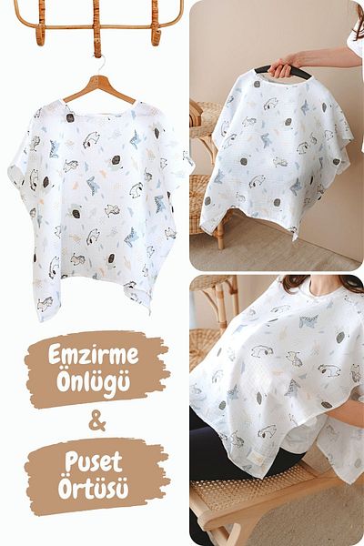 ESTİ Baby Multi-Purpose Muslin Breastfeeding Bib / Stroller Cover / Baby Stroller Cover 100% Cotton 85X130 cm