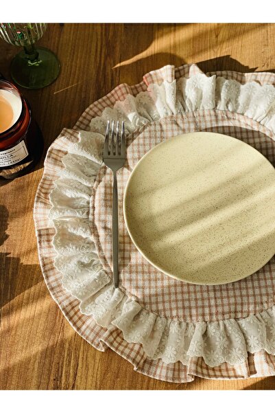 HOME OF BLOSSOM 2Li Beige Gingham Linen Frilly American Service/ Supla
