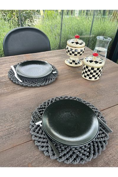 homeınn Set of 2 Wicker Look American Service-Stain Resistant Anthracite 33 cm