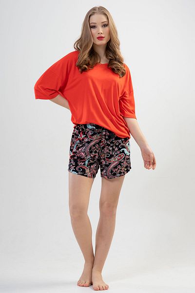 VİENETTA Women's V-Neck Off-Shoulder Short Sleeve Shorts Pajamas Set
,111490