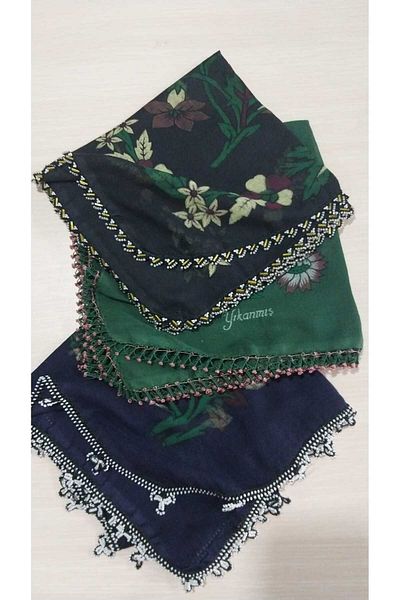 Papatyam Handcrafted 3 Pcs Beaded Crochet Embroidered Writing/Beaded Crochet Writing/Vintage/Dowry Yemeni/80X80/Cotton