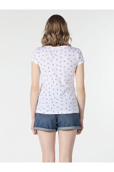 Colin's Tricou alb cu mânecă scurtă pentru femei, cu decolteu rotund, slim fit