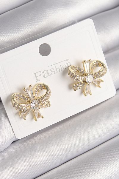 Skygo Brass Gold Color Zircon Stone Bow Model Women's Earrings - Tj-Bkp9780