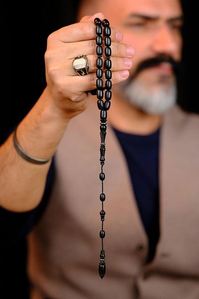 dergah tesbih Master Mucahit Şener Authentic Carved Series Capsule Cut Ebony Wood Rosary