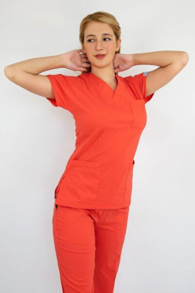 Nur Medikal Giyim Top din lycra de culoare coral