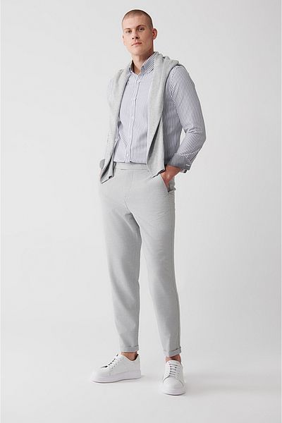 Avva Light Gray Stretchy Chino Pants - Side Pocket and Elastic Waist A32Y3076