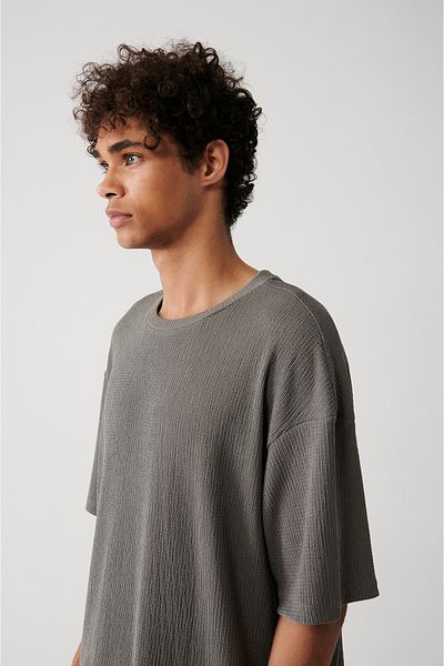 Avva Anthrazitfarbenes Jacquard-T-Shirt mit Rundhalsausschnitt für Herren A31y1091