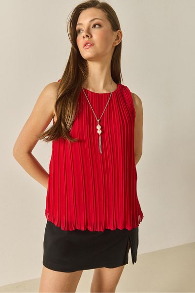 Bianco Lucci Women's Pleated Metal Necklace Accessory Lined Thick Sling Blouse 60251273