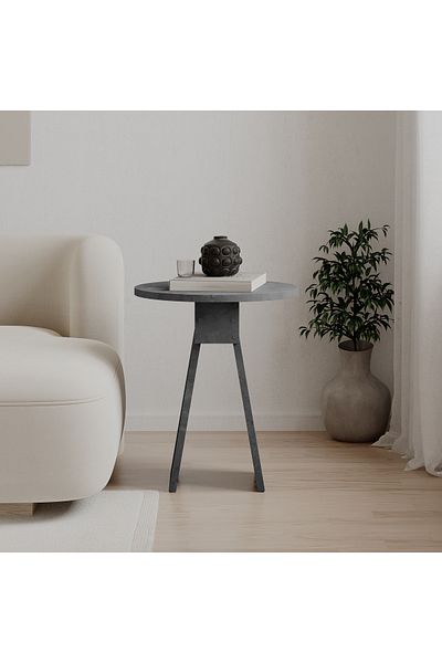 Mourah Home Modern Chen Side Table Retro Grey Round Shape 2 Legs Living Room