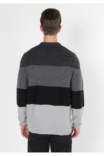 Colin's Pulover antracit pentru bărbați, cu gât rotund, jacquard