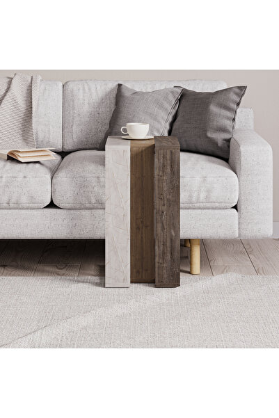 Mourah Home Muju C Shape Table Gold Marble Oak Dark Coffee Multipurpose