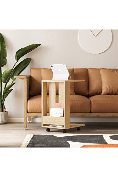 Mourah Home طاولة جانبية حديثة من خشب البلوط متعددة الأغراض من إيدي