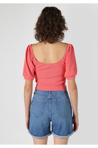 Colin's Slim Fit Deep Round Neck Jacquard Women's Pink Short Sleeve T-Shirt