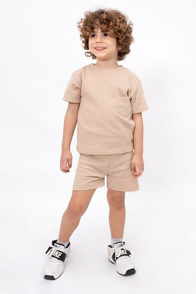 Bubito Waffle Visual Pocket Detailed Cotton Summer Baby Kids Shorts Set-Beige Unisex