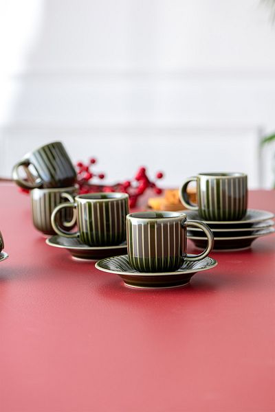 İSTANBUL PORSELEN Istanbul Porcelain Lev 6-Person Coffee Cup Set Green 90 Ml