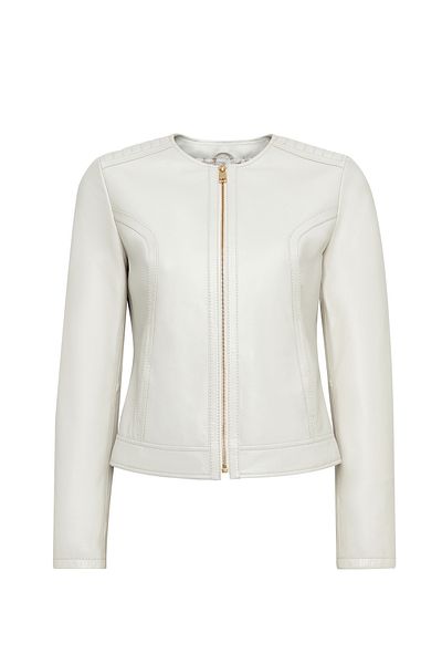 Derimod Zoey Women's Beige Short Leather Jacket 25Sge53071M