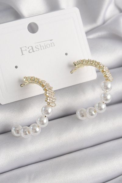 Skygo Brass Gold Color Pearl Zircon Stone Hoop Model Women's Earrings - Tj-Bkp9852