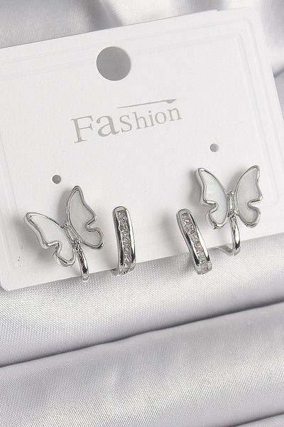 Skygo Brass Silver Color Zircon Stone Detailed White Pearlescent Butterfly Model Women's Earrings - Tj-Bkp9869