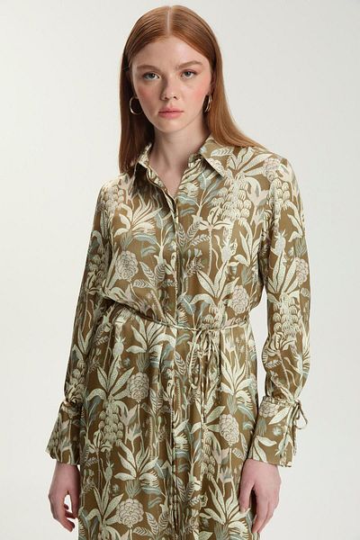 Zühre Patterned Shirt Collar Mustard Tunic T-1585