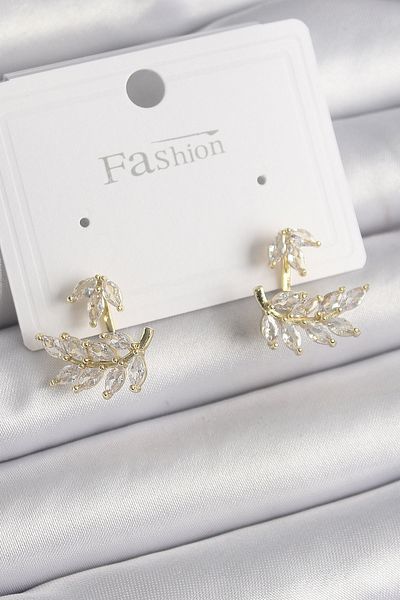 Skygo Brass Gold Color Zircon Stone Leaf Model Women's Earrings - Tj-Bkp9866