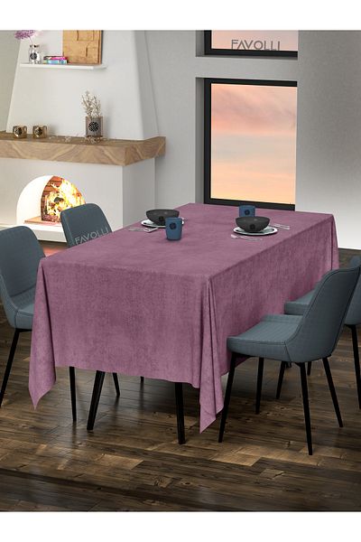 FAVOLLİ Velvet Textured Lavender Pink Tablecloth