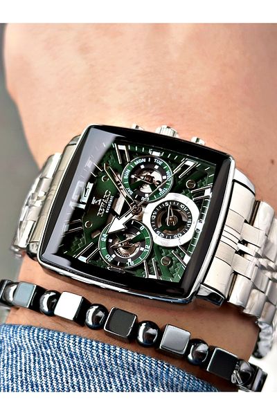 Reward Silver Color Square Model Functions Active Men's Wristwatch + Bracelet