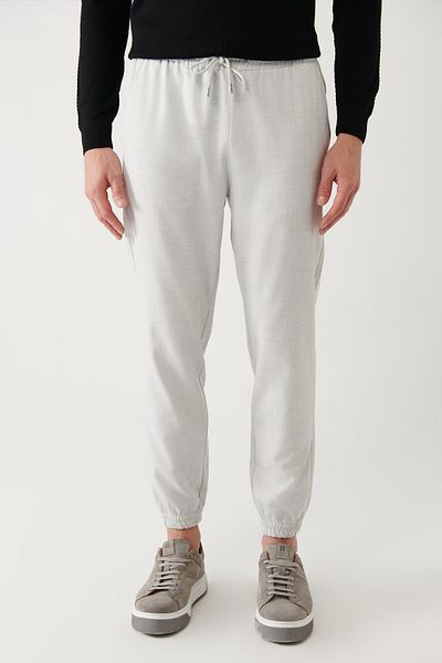 Avva Men's Light Gray Elastic Leg Lace-Up Trousers E 003019
