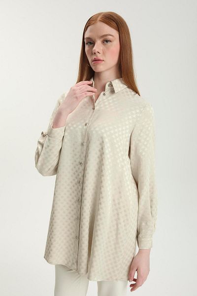 Zühre Jacquard Buttoned Stone Tunic T-1515