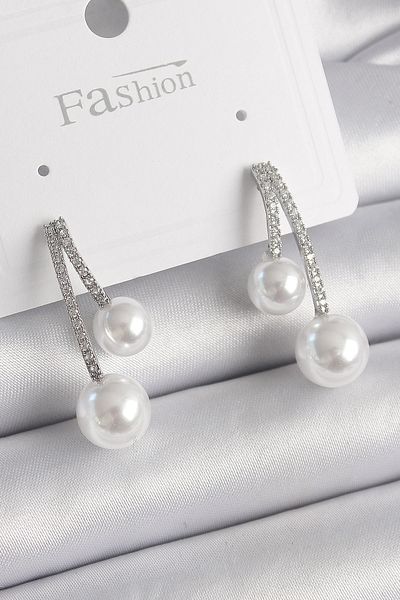 Skygo Brass Silver Color Zircon Stone Branch Model Pearl Women's Earrings - Tj-Bkp9855