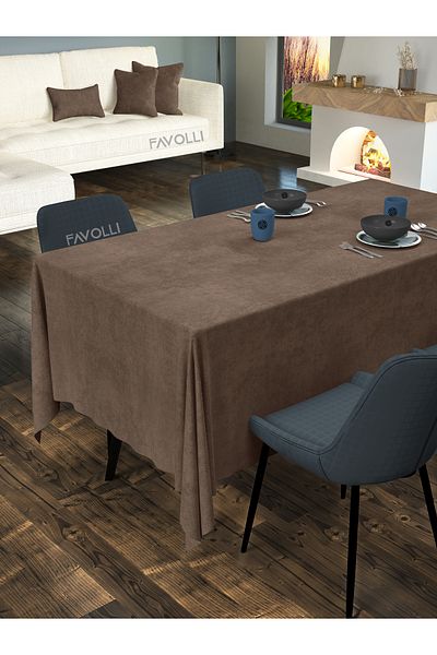 FAVOLLİ Velvet Textured Cashew Color Tablecloth