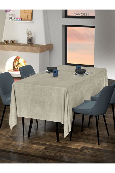 FAVOLLİ Velvet Textured Linen Color Tablecloth