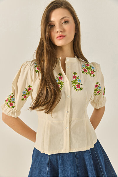 Bianco Lucci Női virágos hímzésű derékrészlet, rugalmas ujjú vászoning 307 60283306