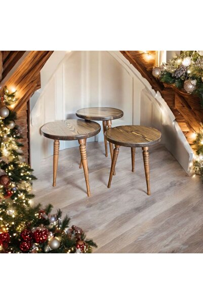 Sienta Home Dekoratif Doğal Ahşap 3’lü Zigon Sehpa Gürgen Ağacı Demonte Moder...