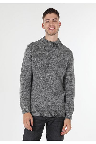 Colin's Pulover gri pentru bărbați, cu jumătate de gât țesut, jacquard