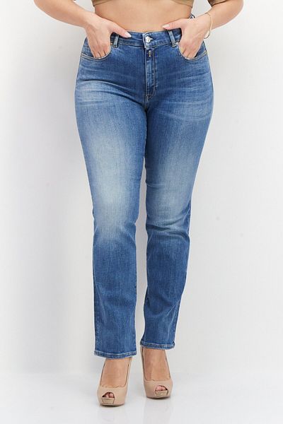 Replay Women Straight Fit Stretchable Washed Denim Jeans, Blue