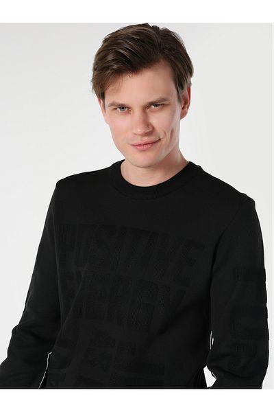 Colin's Pulover negru pentru bărbați, cu gât rotund, jacquard