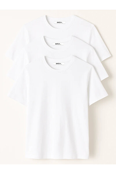 defys Чоловічий велосипедний комір з короткими рукавами Regular Fit Basic 3-х комплект футболок білий