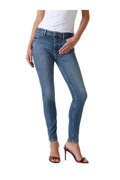 Guess Pantaloni de damă GUESS 1981 SKINNY albaștri