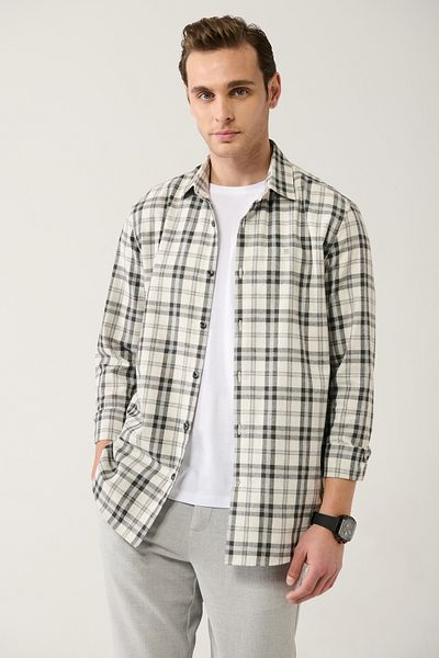 Avva Ανδρικό μαύρο πουκάμισο ξυλοκόπο Easy-Iron Flannel A32y2105
