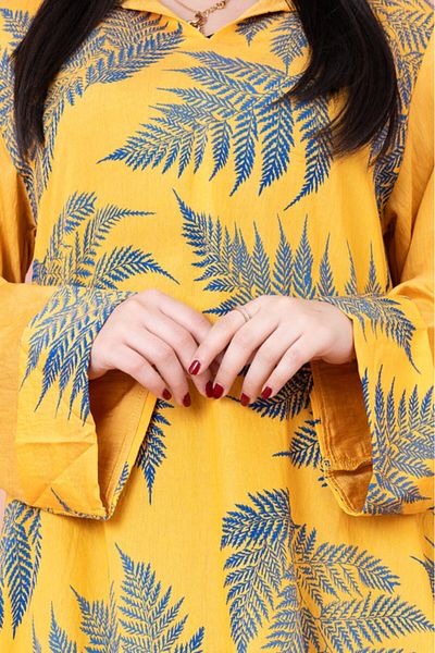 IKKXA Hooded Leaf Print Jalabiya